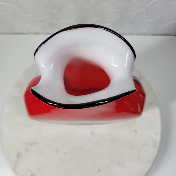 Vintage Hand Blown Art Glass Vase 10"‎ Red Abstract Swirl Flared Rim - Picture 7 of 13